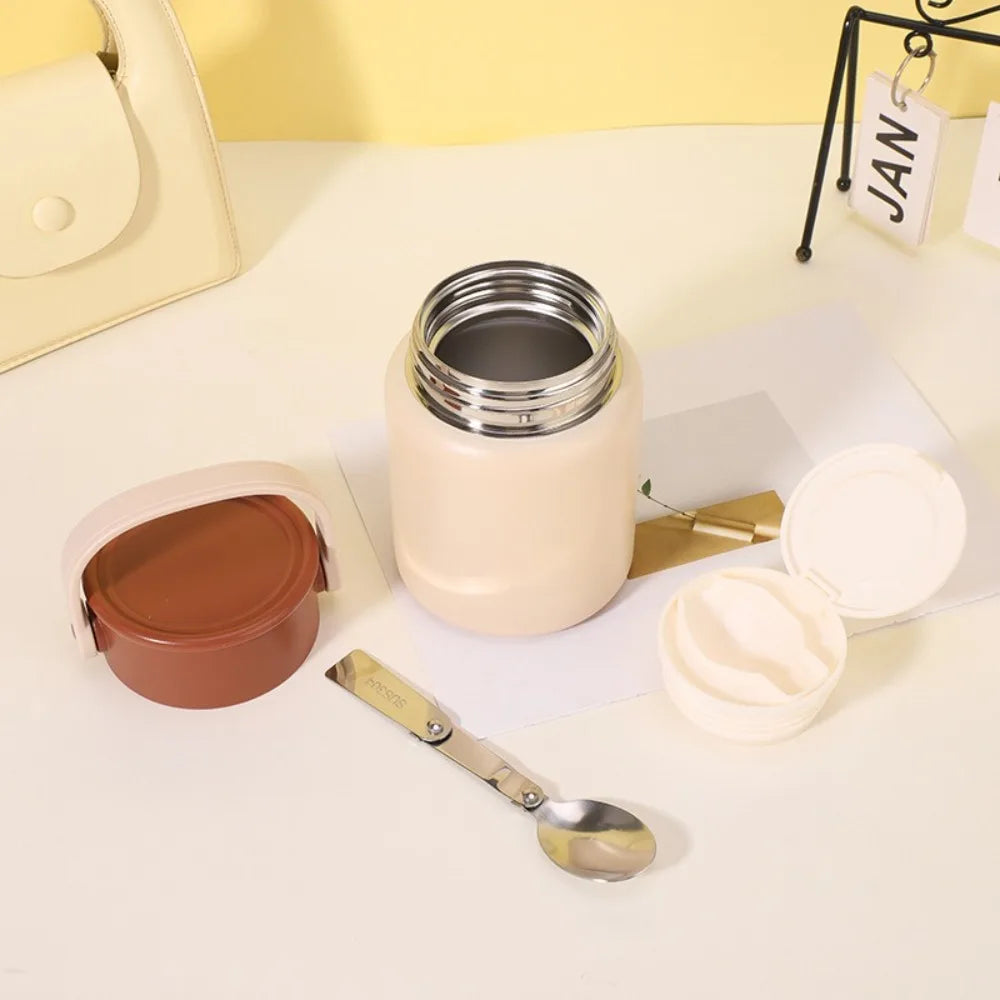 Easy To Clean Insulated Stainless Steel Thermos Cup Leak Proof 500ml Thermos Pot with Spoon Portable Vacuum Flask Travel